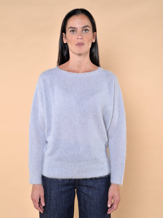 Maglia in Misto Alpaca Paricollo Grigio Perla