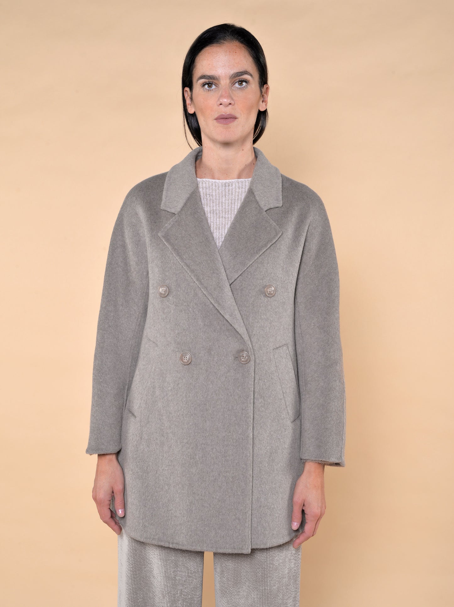 Giaccone Doppiopetto Misto Lana Tortora