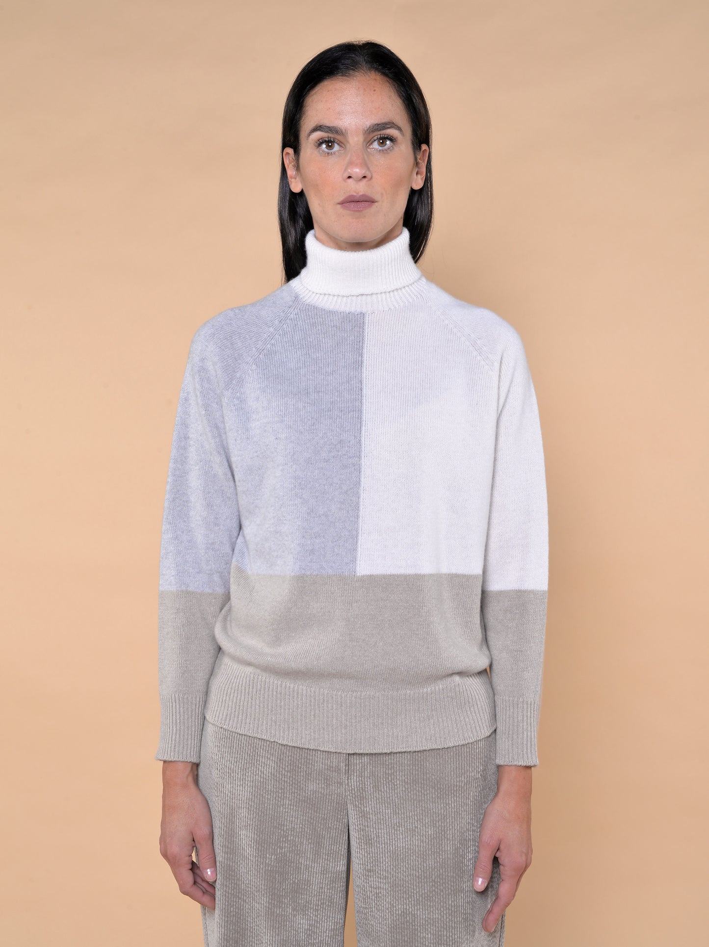 Maglia Color Block Grigio/Panna/Casha'