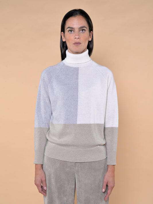 Maglia Color Block Grigio/Panna/Casha'