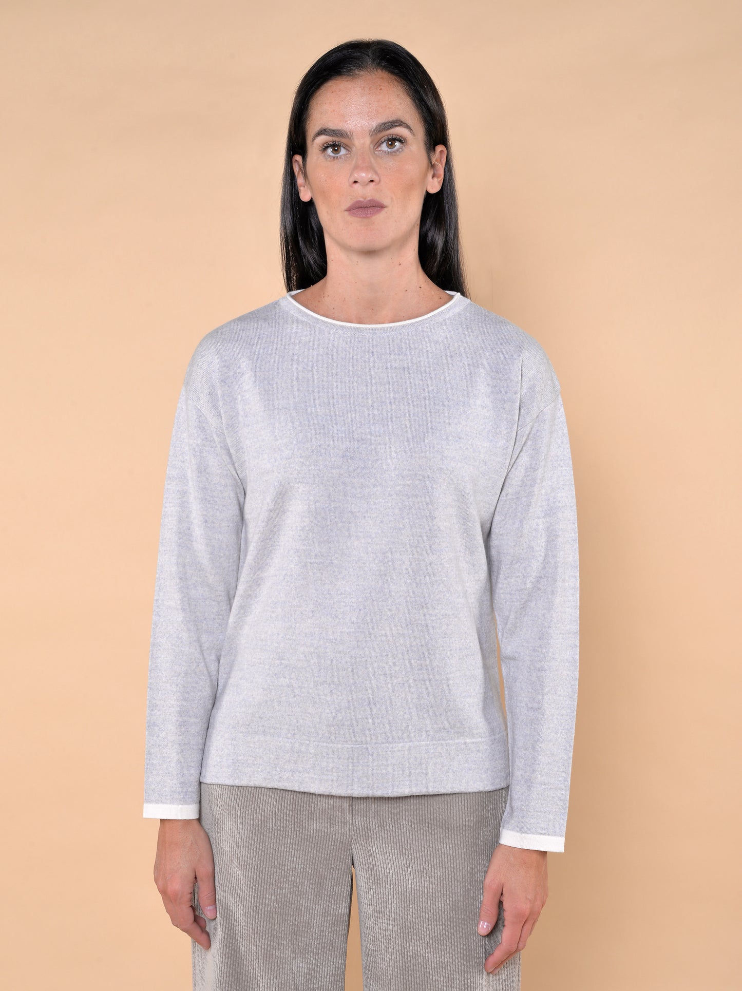 Maglia Bordi Bicolore in Misto Lana Perla