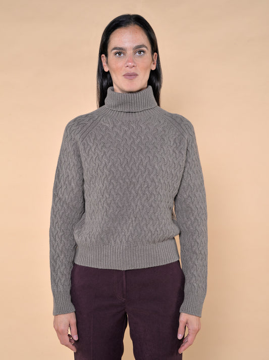Collo Alto con Trecce Misto Cachemire Noce