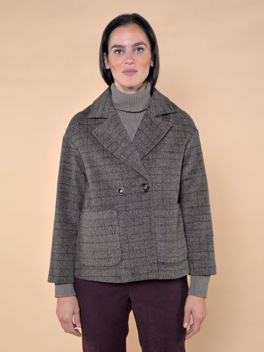 Cappa Doppiopetto Fantasia Quadro Bordeaux