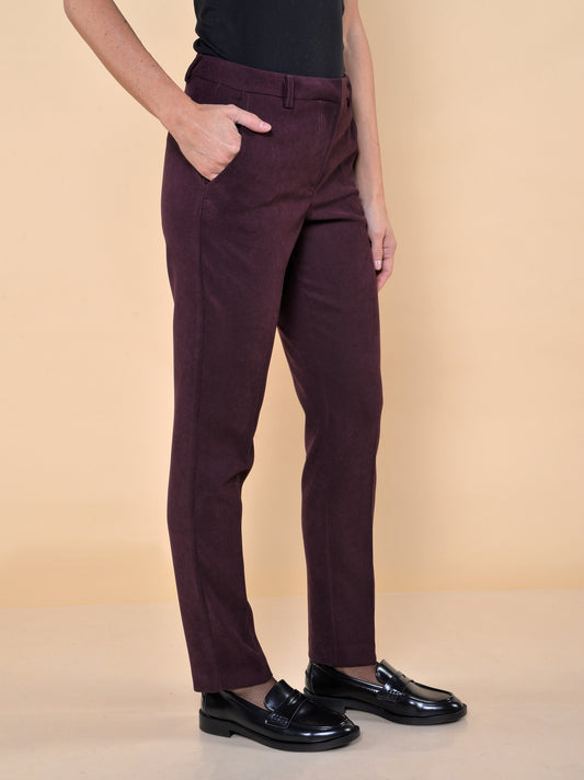 Pantaloni a Sigaretta in Vellutino Bordeaux