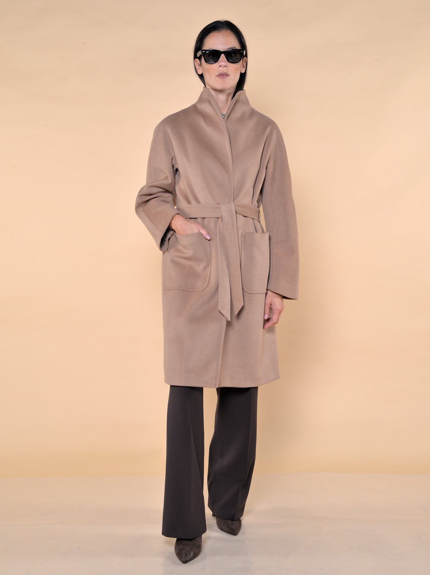 Cappotto Con Cintura Cammello