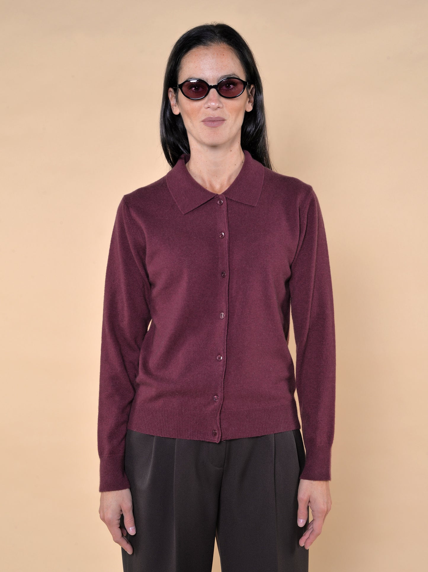 Polo Manica Lunga Misto Lana Bordeaux