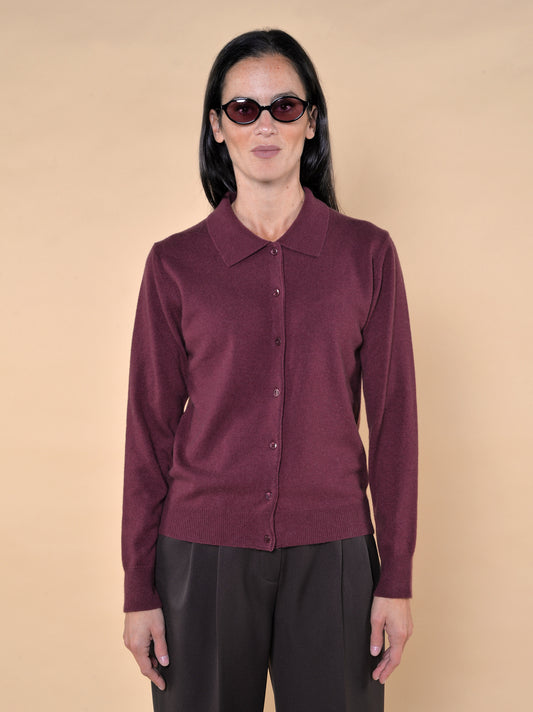 Polo Manica Lunga Misto Lana Bordeaux