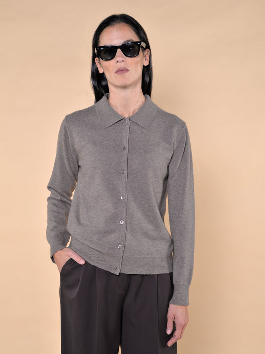 Polo Manica Lunga Misto Lana Noce