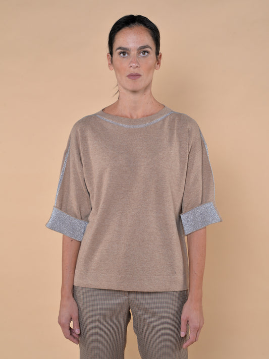 Maglia in Misto Lana Cammello e Lurex Argento