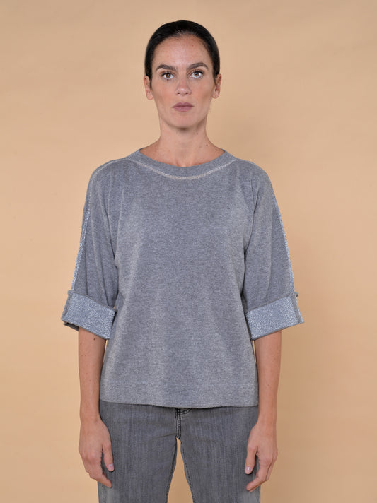 Maglia in Misto Lana Grigio e Lurex Argento