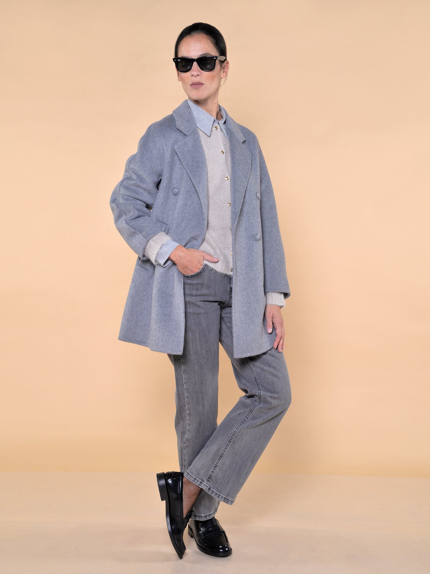 Giaccone Doppiopetto Misto Lana Grigio