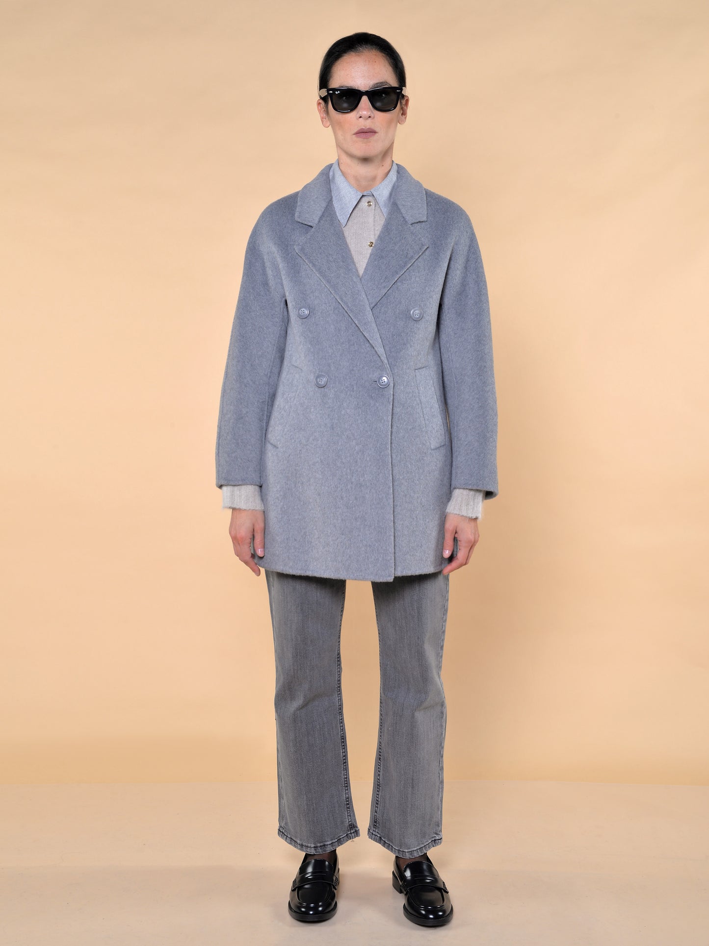 Giaccone Doppiopetto Misto Lana Grigio