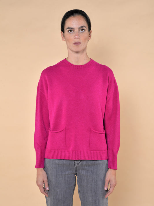 Maglia Girocollo Con Tasche Ciclamino