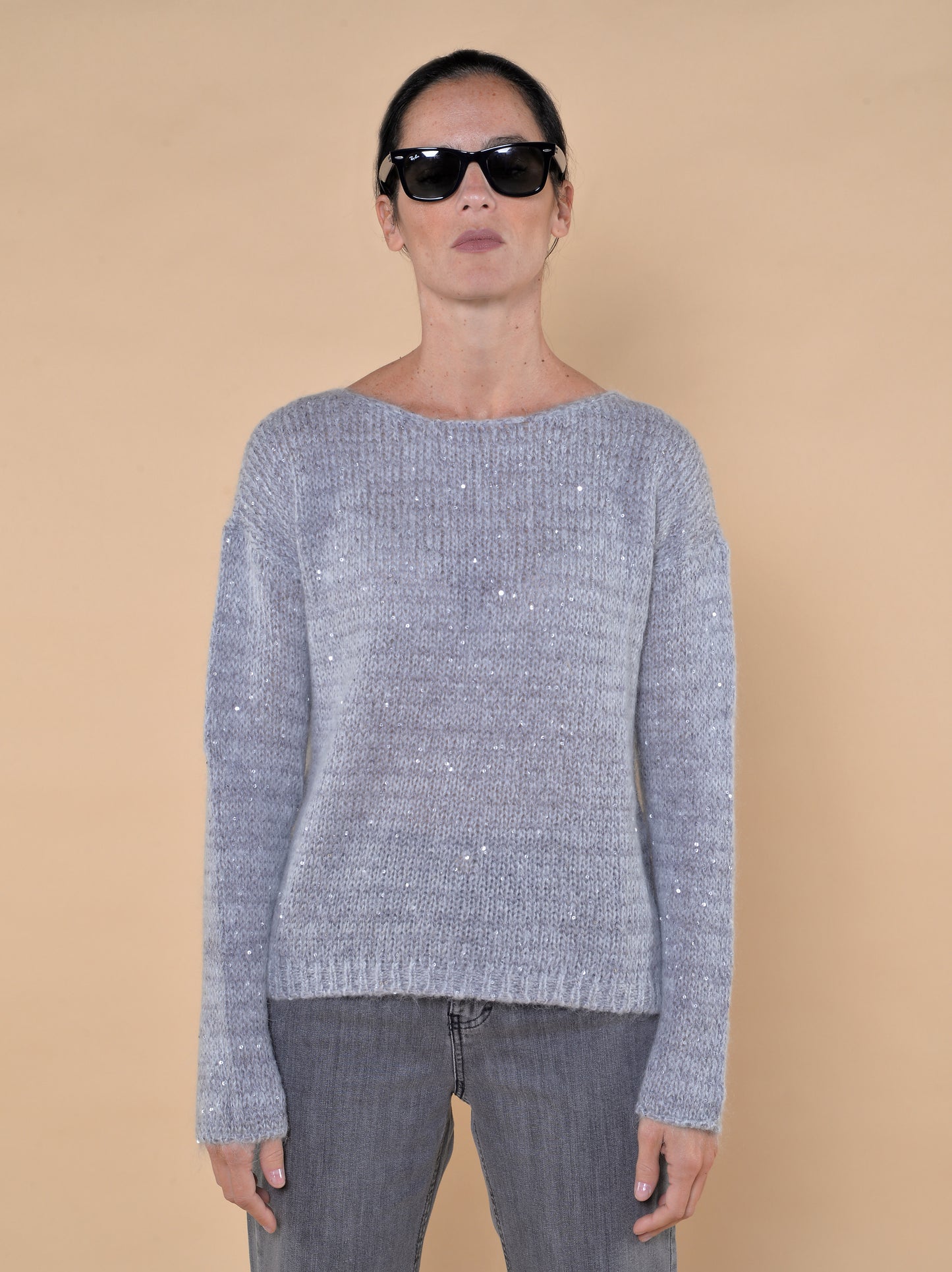 Maglia in Mohair con Paillettes Grigia