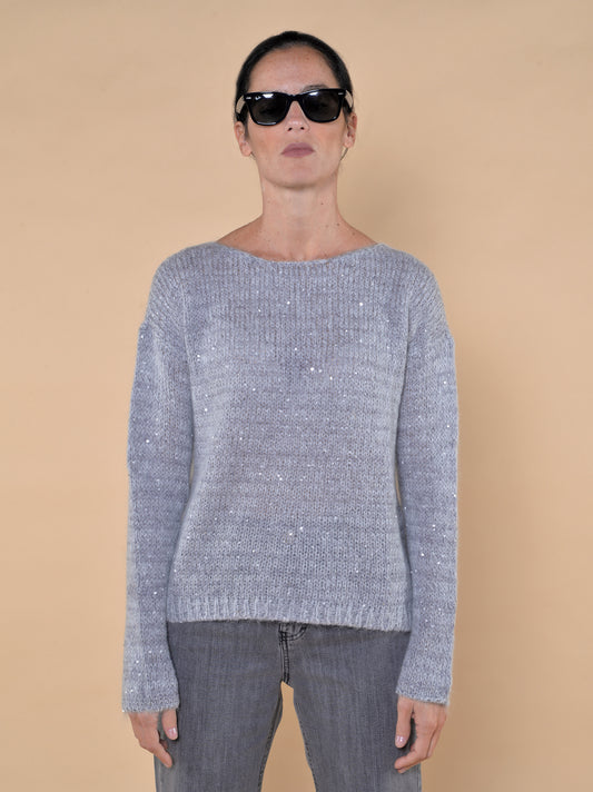Maglia in Mohair con Paillettes Grigia