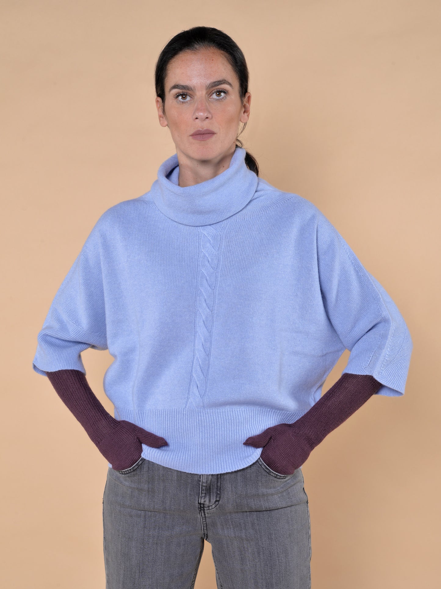 Maglia in Misto Lana Collo Ciambella con Treccia Nuvola