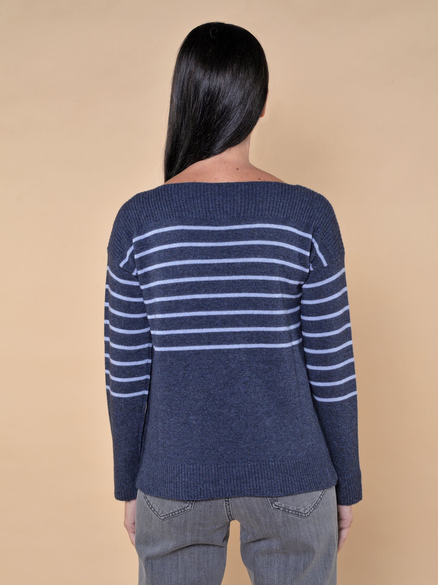 Maglia in Misto Lana a Righe Blu Denim