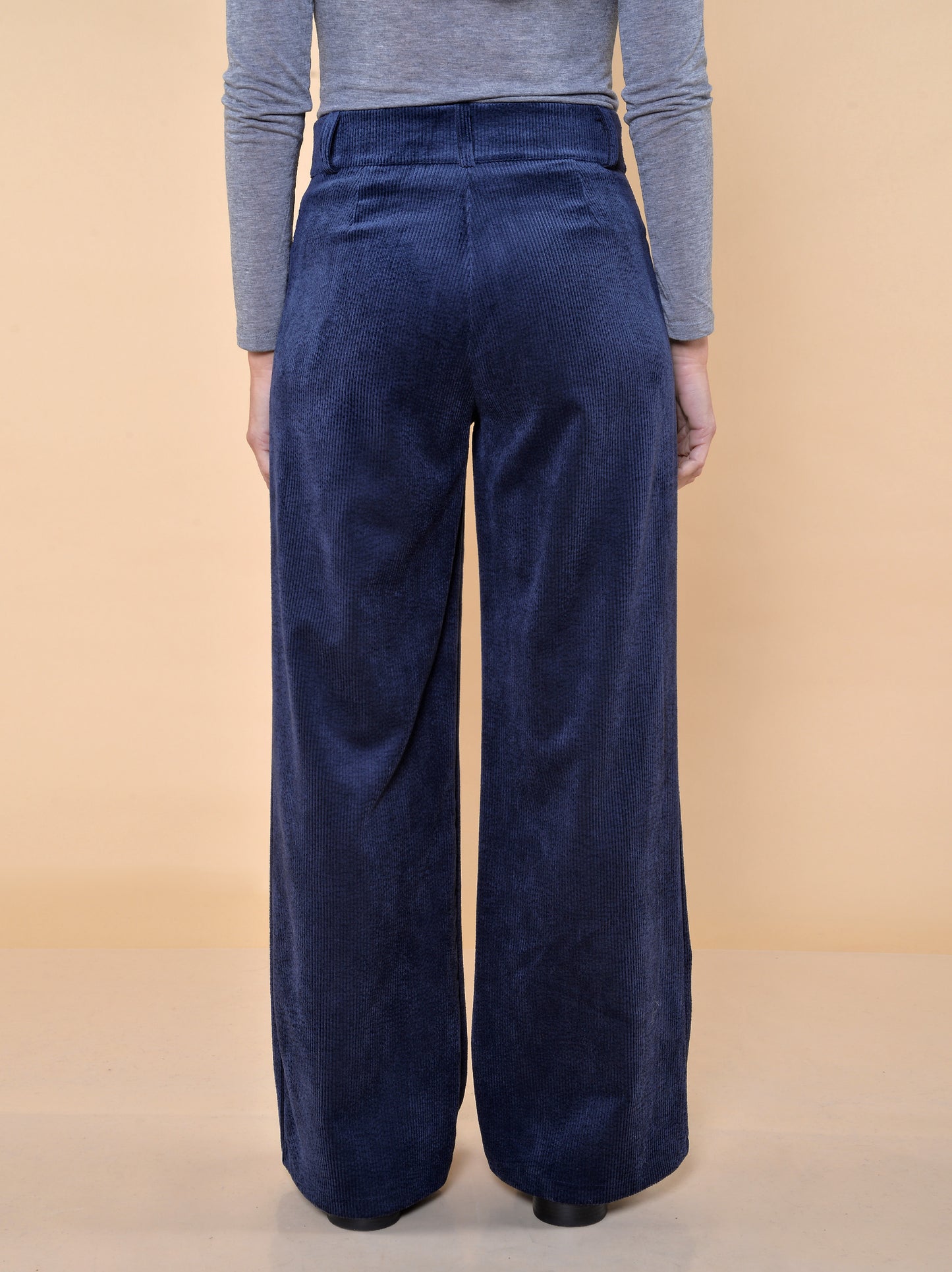 Pantaloni Gamba Larga in Velluto a Coste Blu