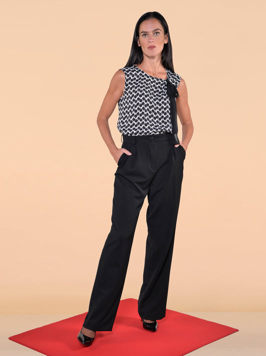 Top Fantasia Fiore Bianco e Nero con Fiocco