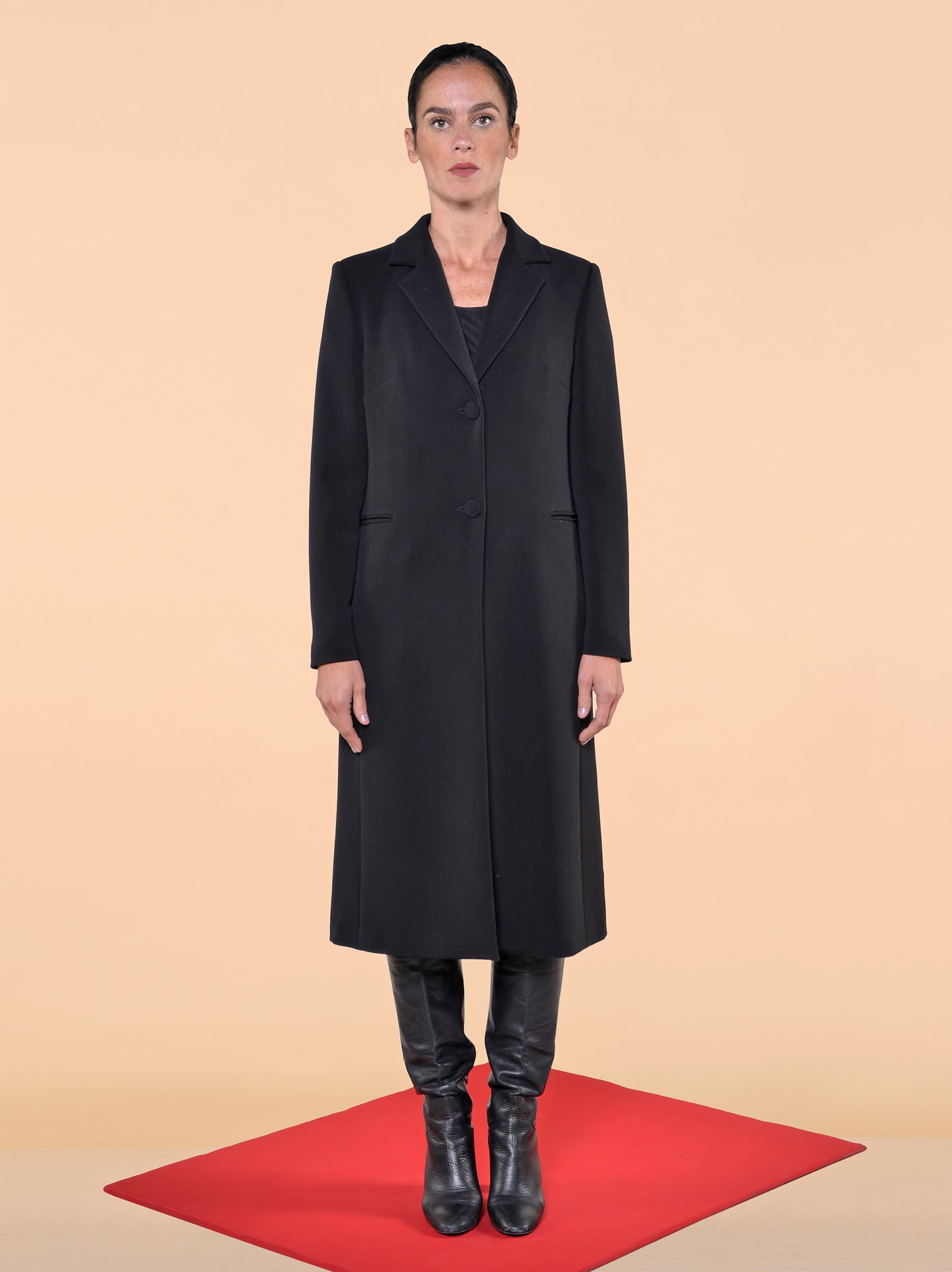 Cappotto Lungo in Triplo Crepe Nero