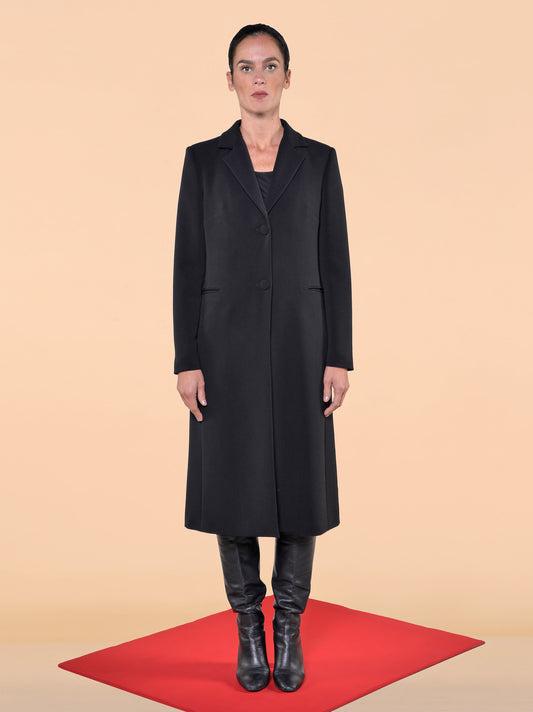 Cappotto Lungo in Triplo Crepe Nero