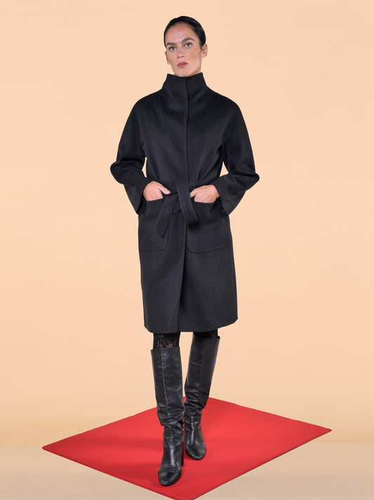 Cappotto Con Cintura Nero