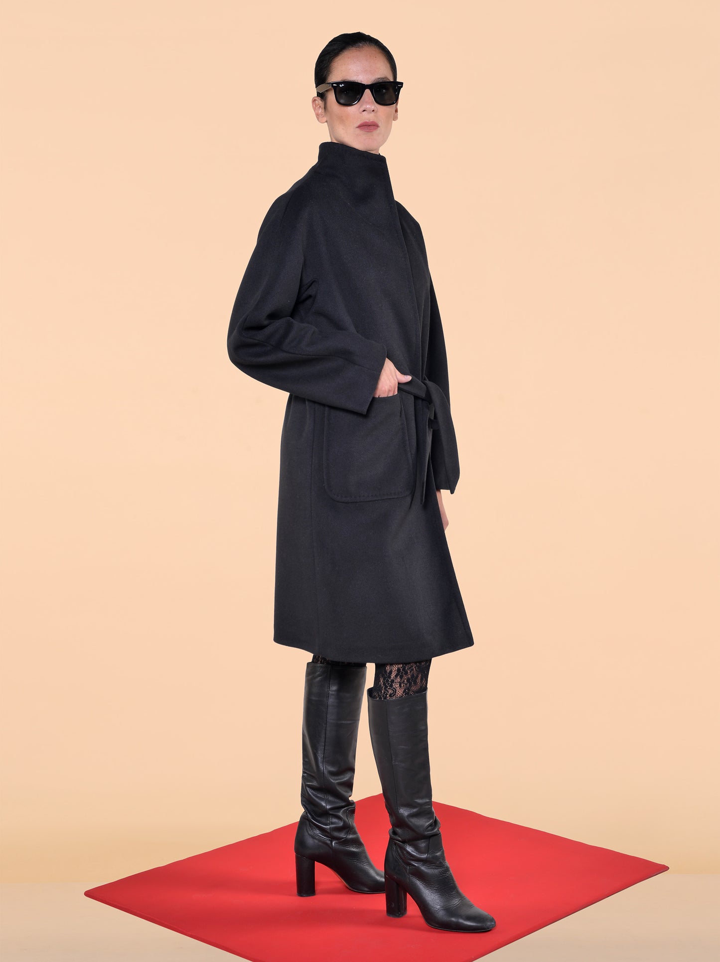 Cappotto Con Cintura Nero