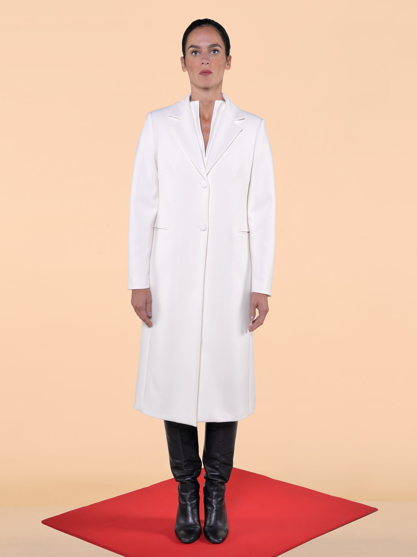 Cappotto Lungo in Triplo Crepe Panna