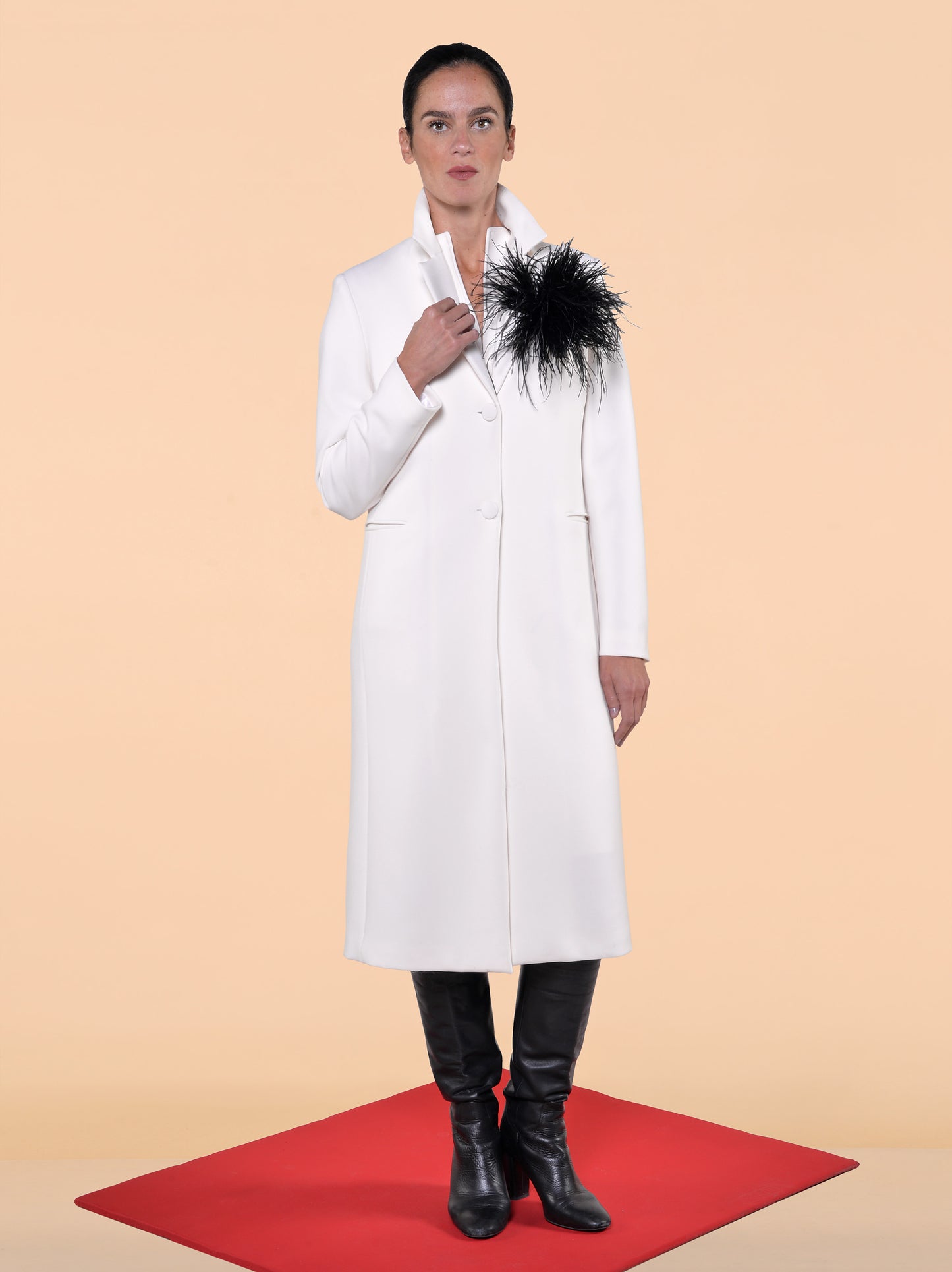 Cappotto Lungo in Triplo Crepe Panna