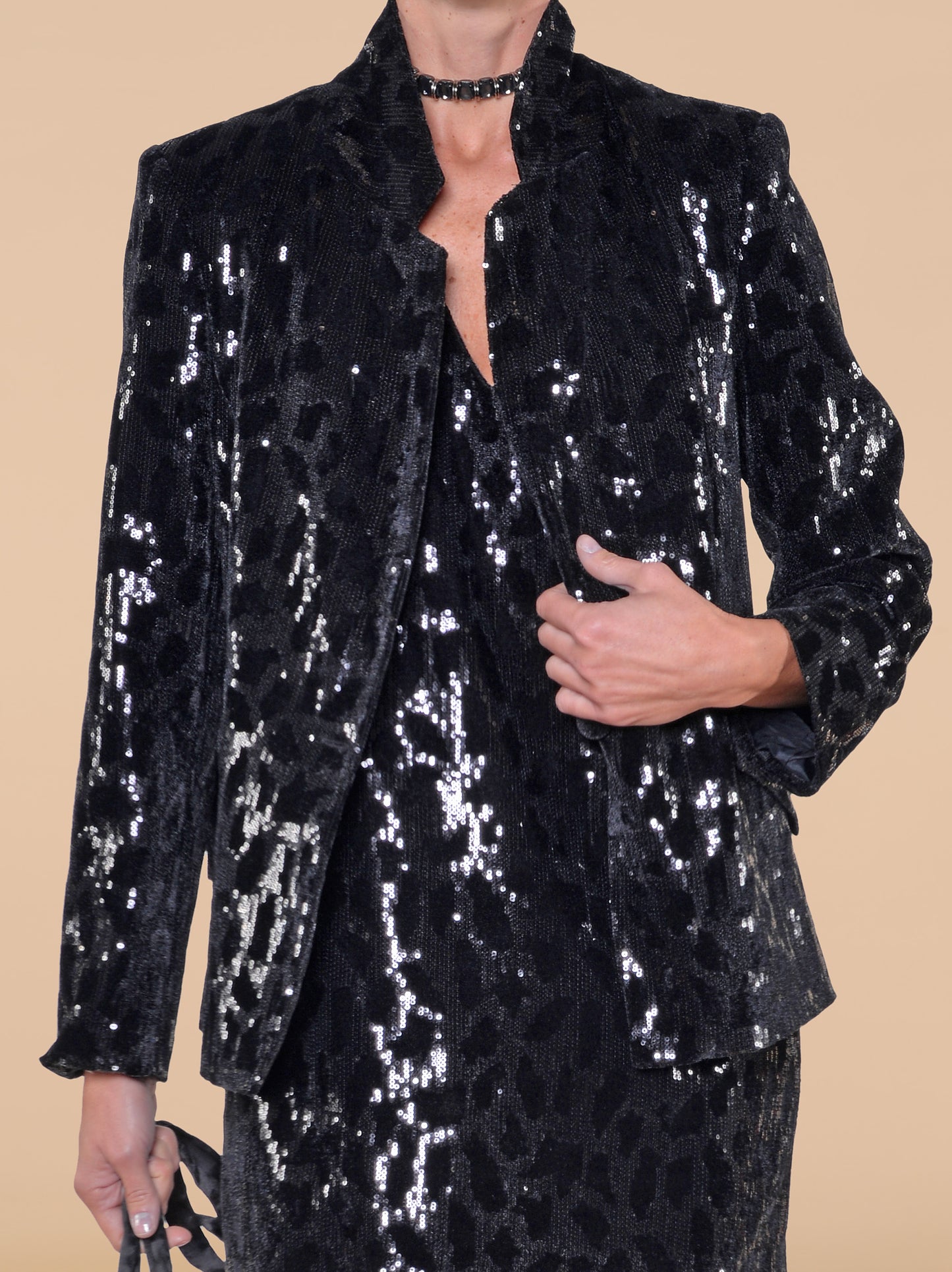 Giacca con Paillettes Nera