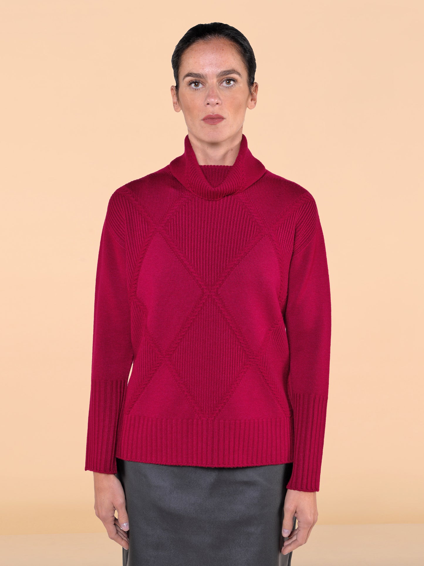 Maglia con Rombi e Trecce in Lana