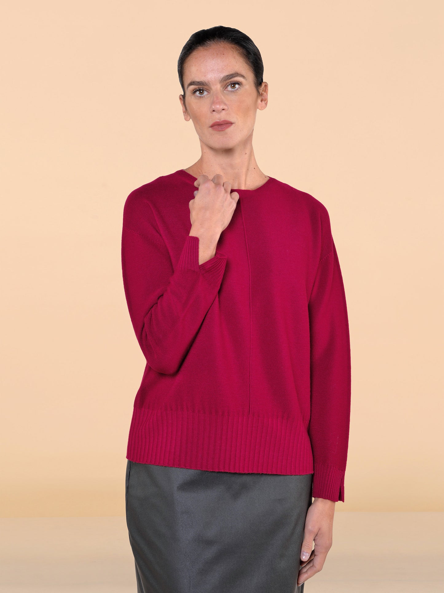 Maglia in Lana AmarenaGirocollo con Spacchetti sulla Manica