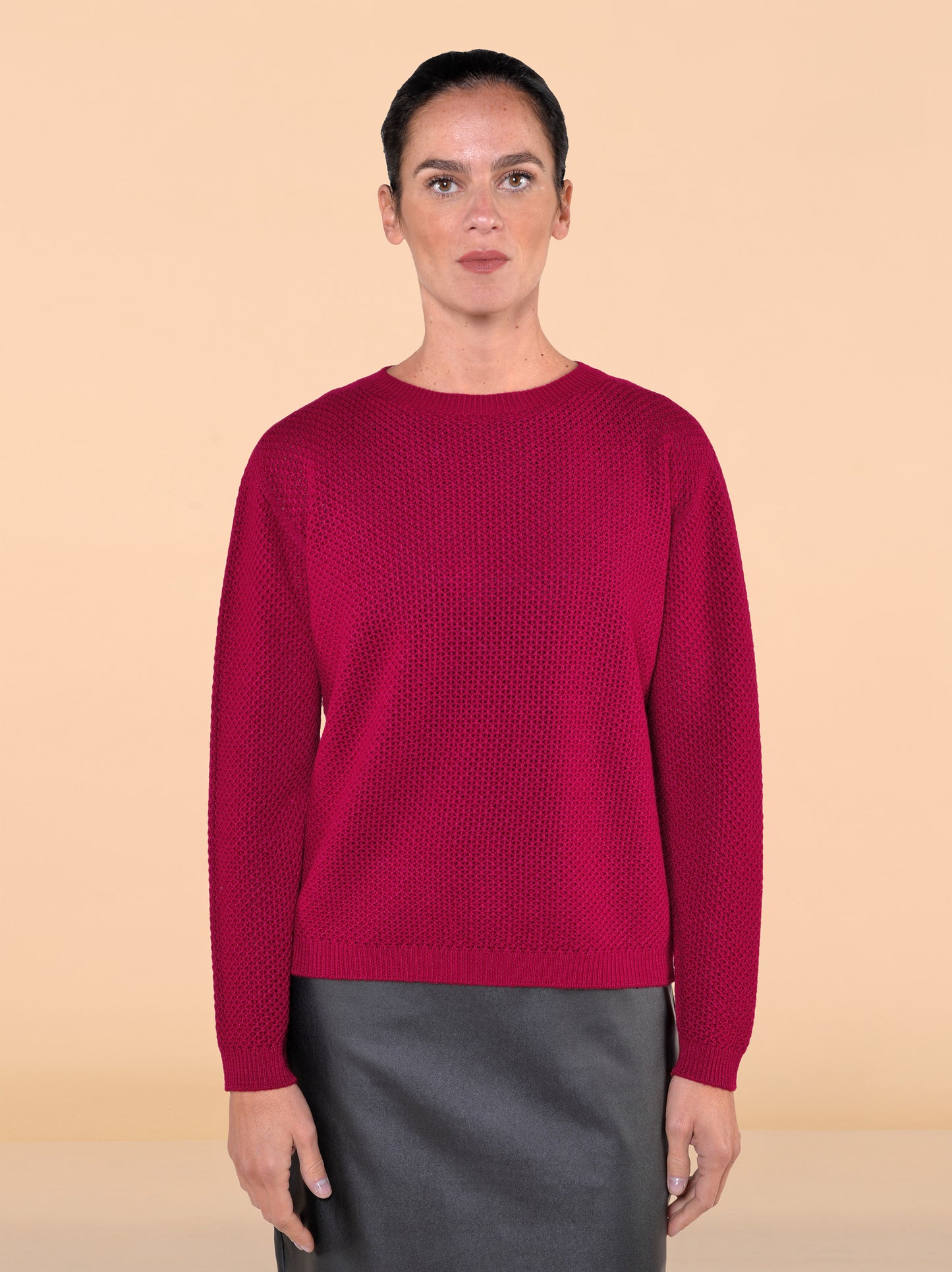 Maglia a Rete in Lana Amarena Girocollo