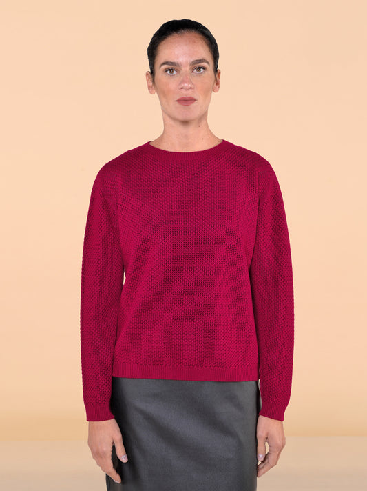 Maglia a Rete in Lana Amarena Girocollo