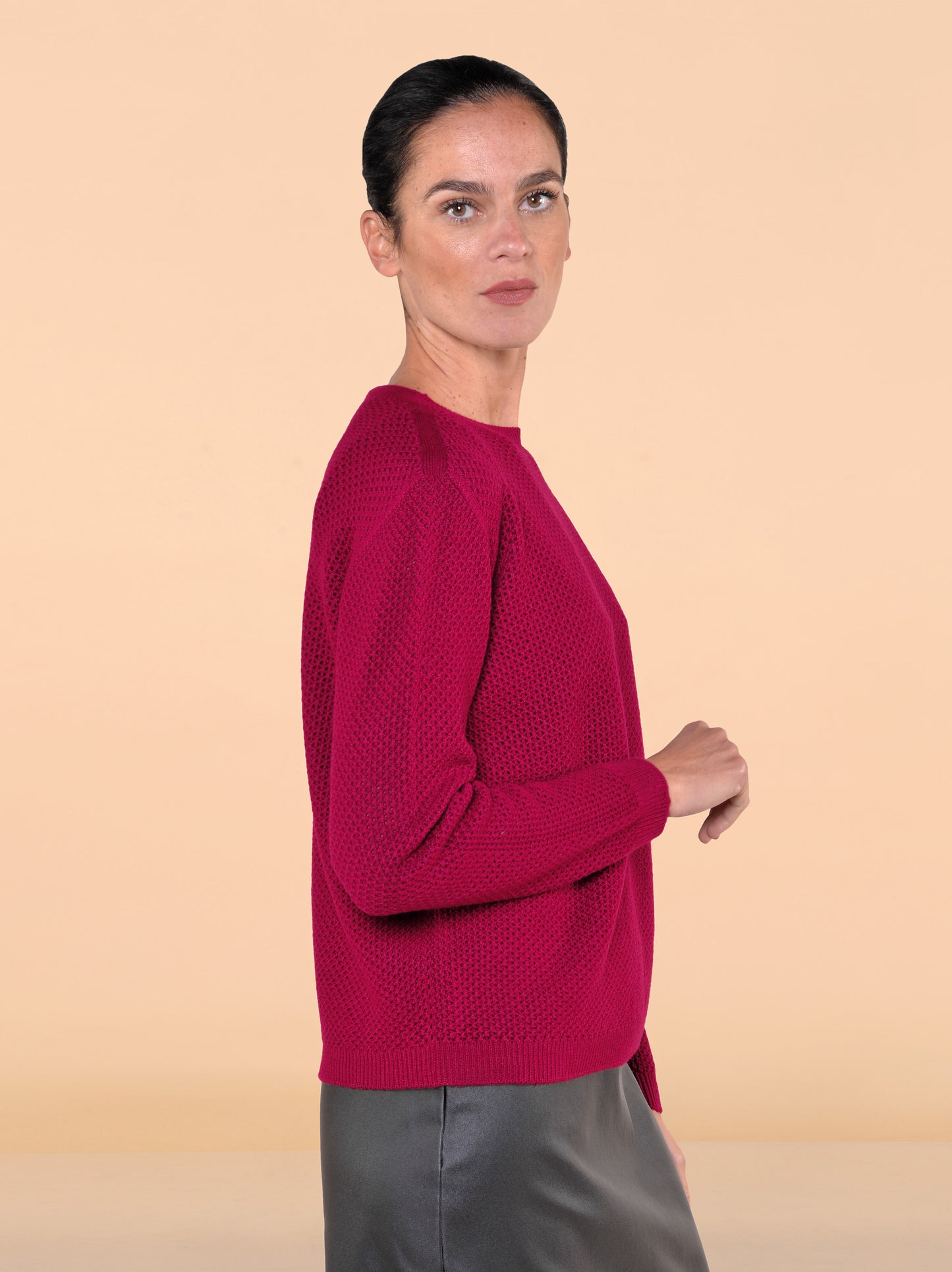 Maglia a Rete in Lana Amarena Girocollo