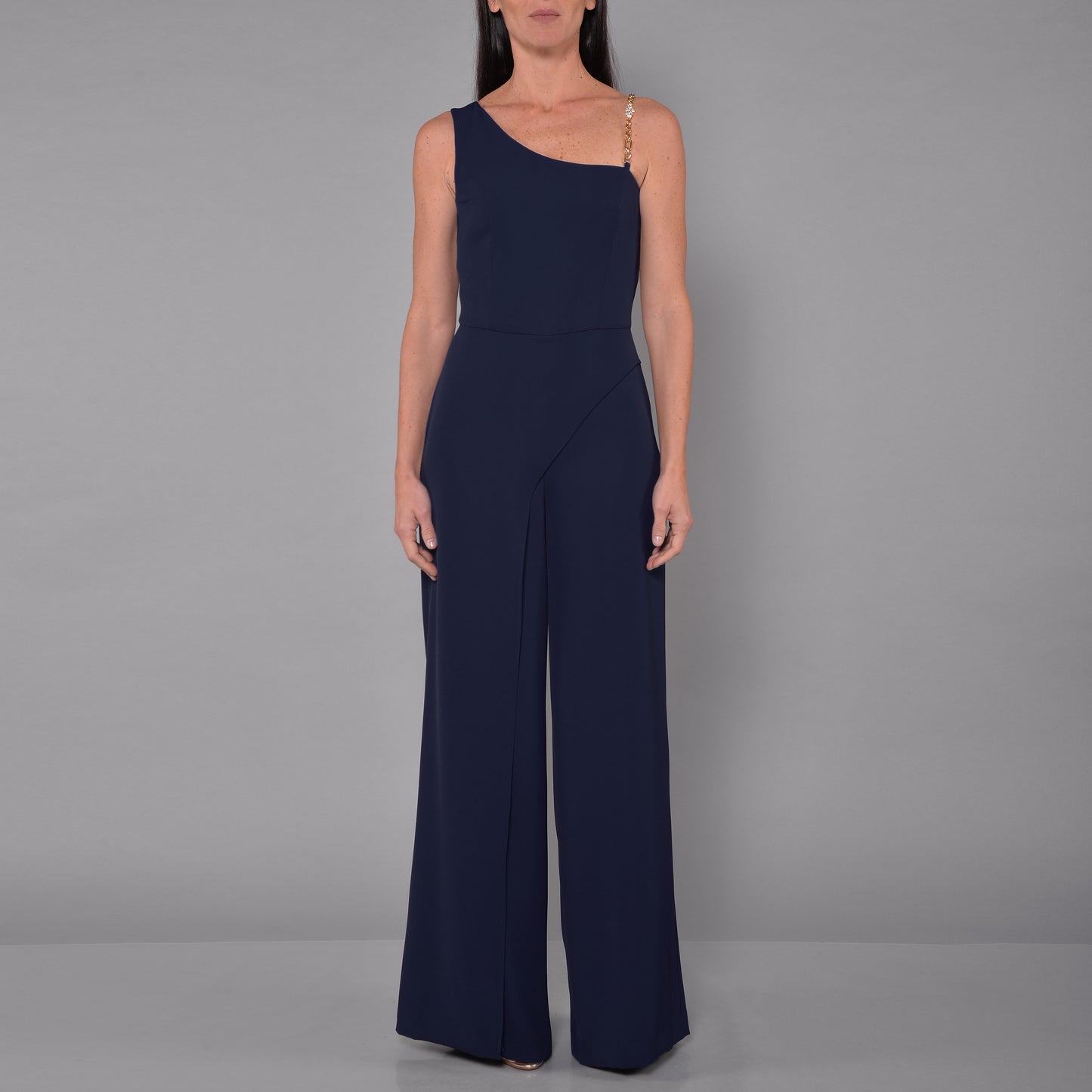 Tuta in Cady Blu con Bretella Gioiello