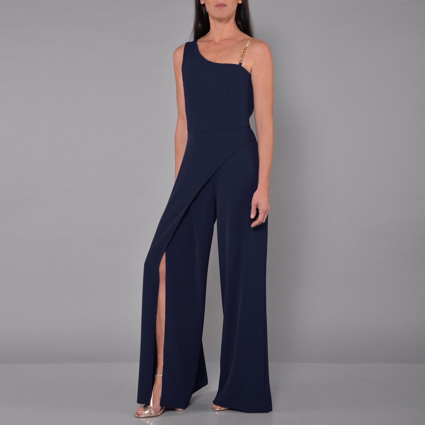 Tuta in Cady Blu con Bretella Gioiello