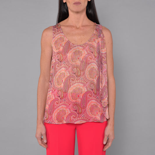 Top in Viscosa con Fiocco Fantasia Cachemire Fragola
