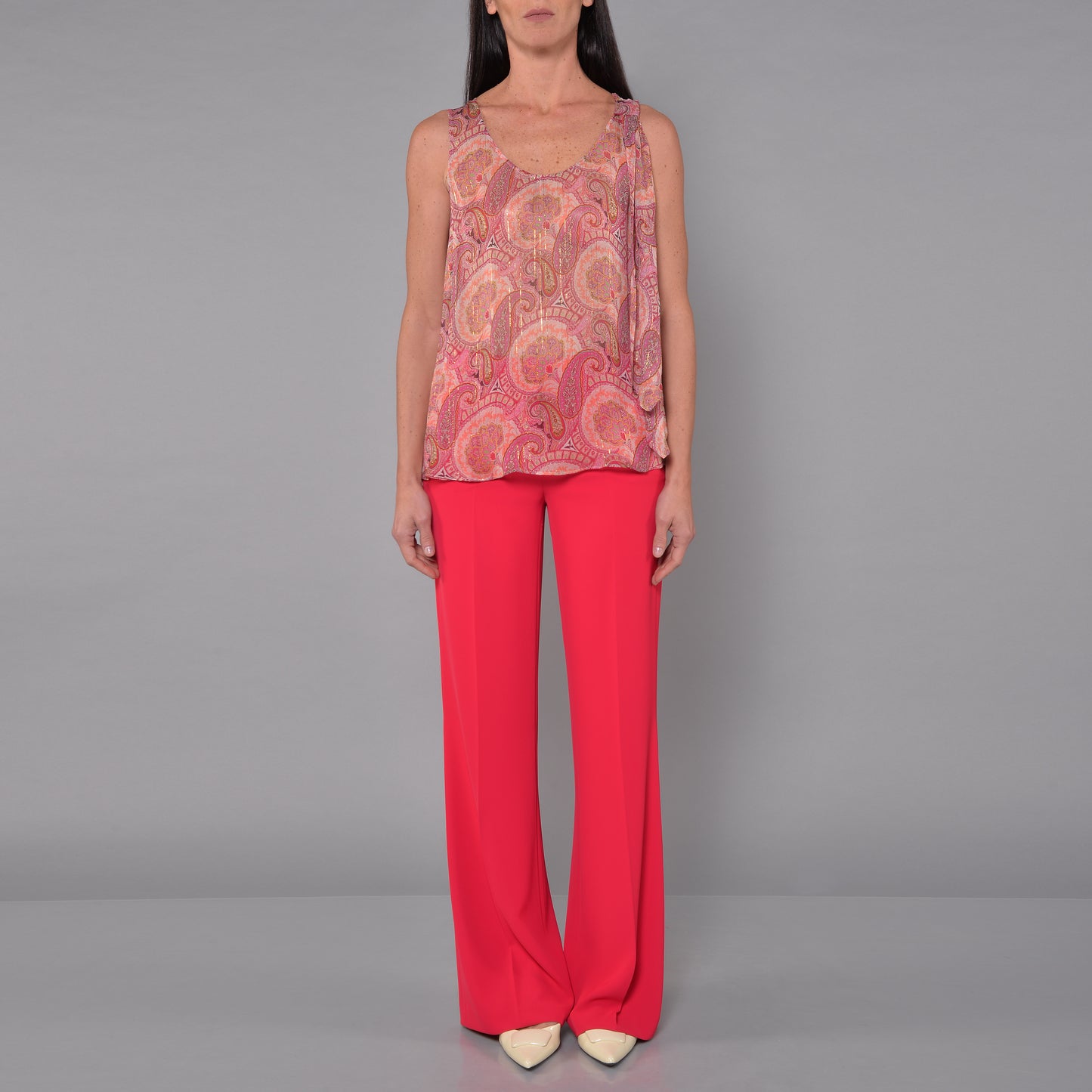 Top in Viscosa con Fiocco Fantasia Cachemire Fragola