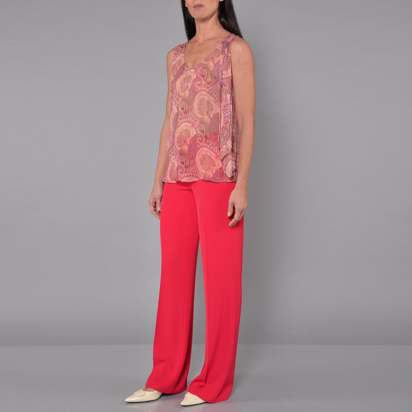 Top in Viscosa con Fiocco Fantasia Cachemire Fragola