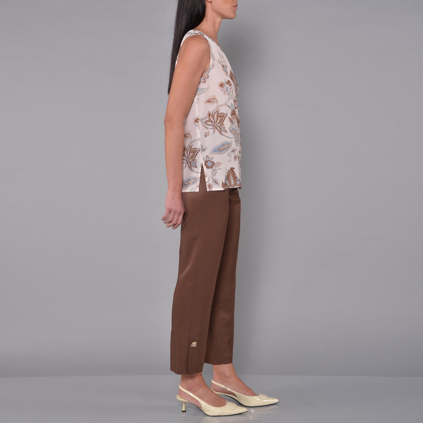 Pantaloni in Raso Lino Viscosa Cioccolato