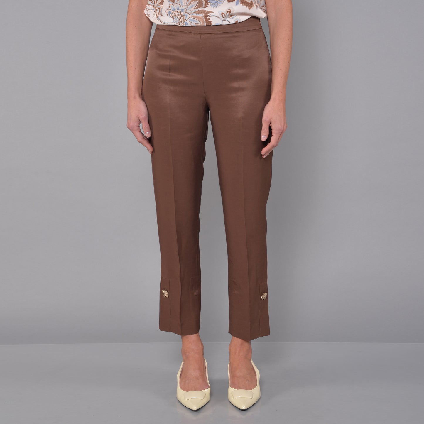 Pantaloni in Raso Lino Viscosa Cioccolato