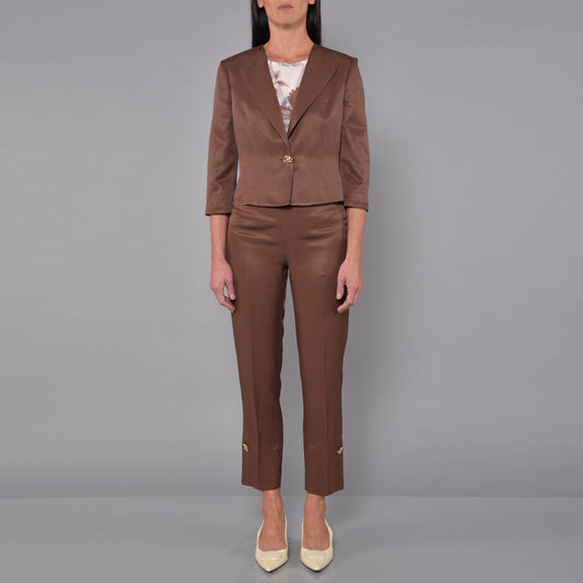 Pantaloni in Raso Lino Viscosa Cioccolato