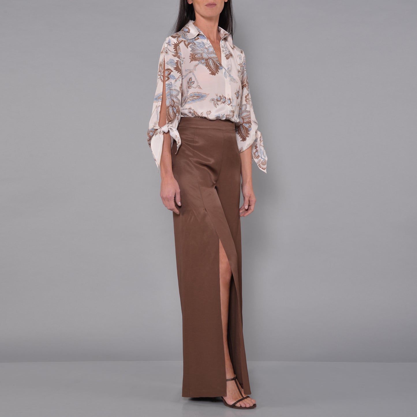 Camicia in Viscosa Fantasia Fiore Cioccolata