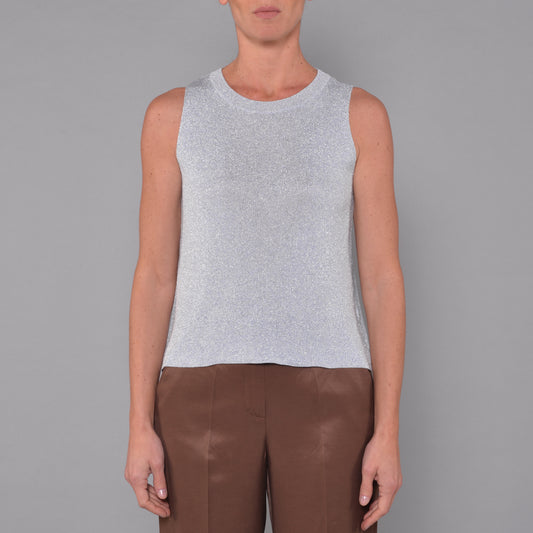 Canotta Girocollo in Viscosa Lurex Celeste