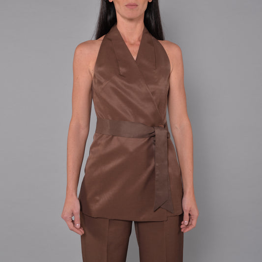 Gilet in Raso Lino Viscosa Cioccolato