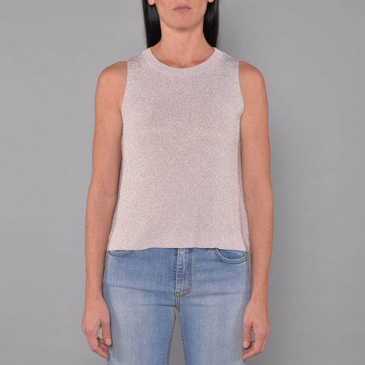 Canotta Girocollo in Viscosa Lurex Rosa