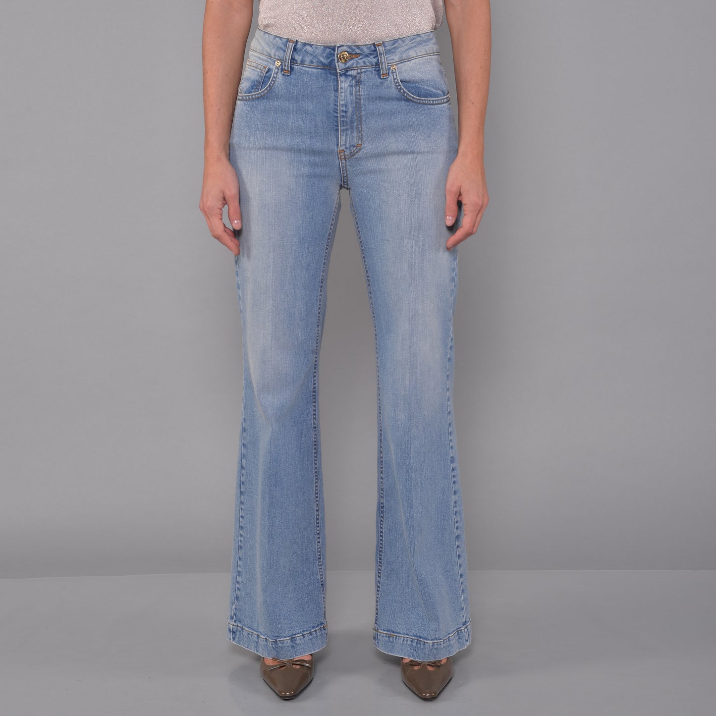 Light Blue Denim Flared Stretch Jeans