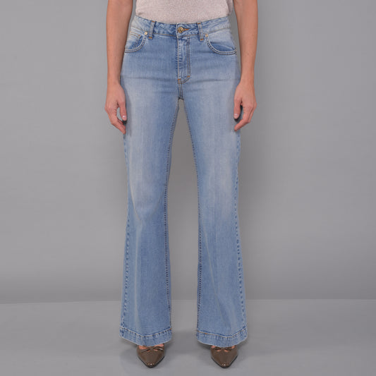 Jeans Elasticizzato a Zampa Blu Denim Chiaro