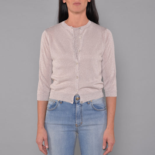 Cardigan Girocollo in Viscosa Lurex Rosa